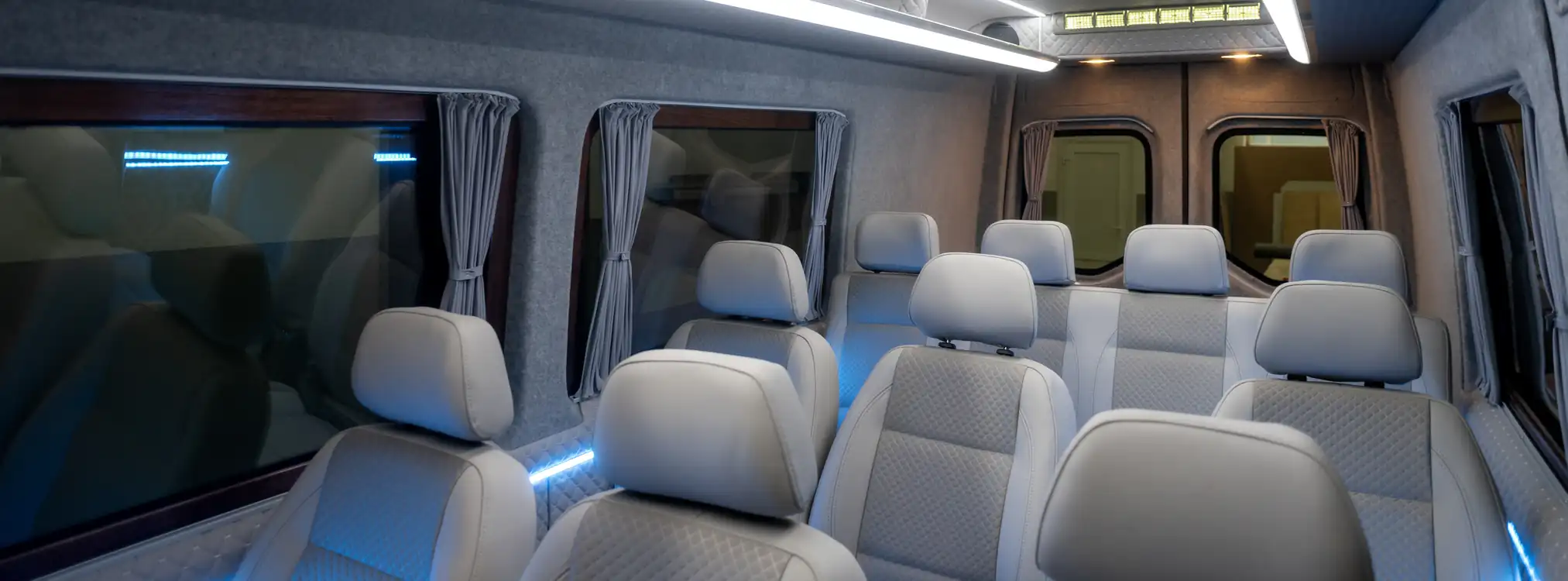 Plush leather seats inside an Avatravel luxury minibus