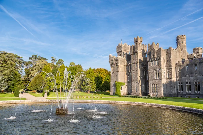 Ashford Castle and its gardens in County Mayo, Ireland