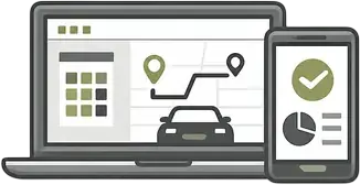 Illustration of a travel booking dashboard on a laptop and phone
