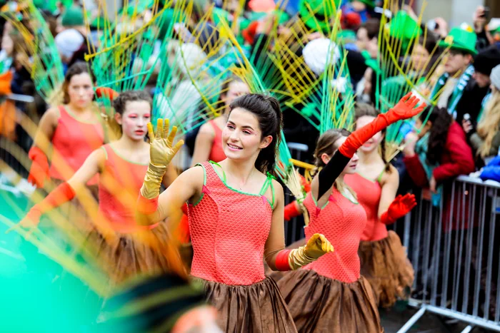 Dancers performing at a St Patrick's Day parade in Ireland
