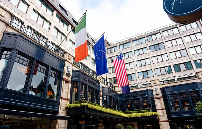 Flags outside The Westbury luxury hotel in Dublin