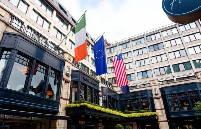 Flags outside The Westbury luxury hotel in Dublin