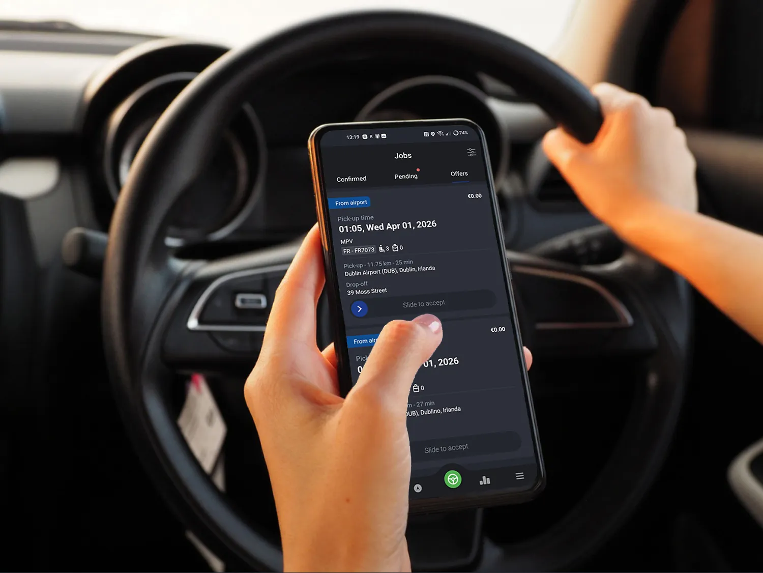 Driver checking new job requests on the Avatravel driver app